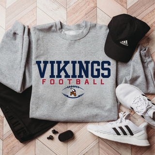 Seaman Vikings Football Rush Top Sport Grey with navy VIKINGS red FOOTBALL text Viking head football icon Seaman High School