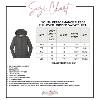 Youth Performance Fleece Pullover Hooded Sweatshirt size chart