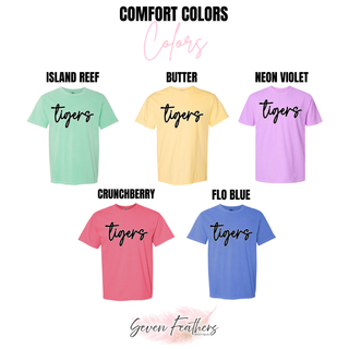 Pastel color chart for tigers script top showing island reef, butter, neon violet, crunchberry, and flo blue
