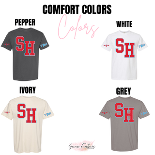 Shawnee Heights SH Distressed Varsity Top Comfort Colors colors