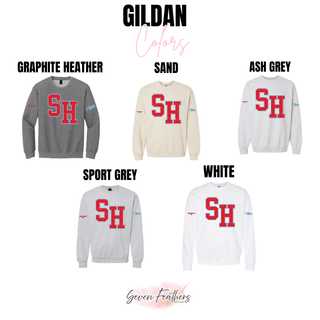 Shawnee Heights SH Distressed Varsity Top Gildan colors
