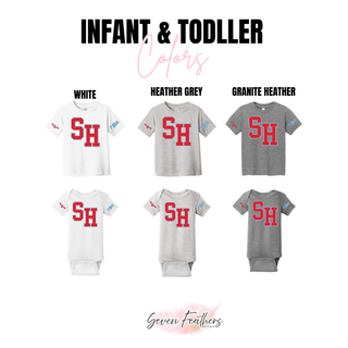 Shawnee Heights SH Distressed Varsity Top infant and toddler colors