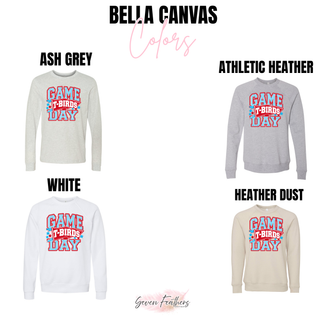Shawnee Heights T-Birds Game Day Pennant Top Bella Canvas color options: Ash Grey, Athletic Heather, White, and Heather Dust