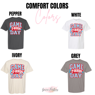 Shawnee Heights T-Birds Game Day Pennant Top Comfort Colors color options: Pepper, White, Ivory, and Grey