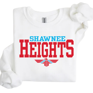 Shawnee Heights T-Birds Two-Tone Stacked Top on white Gildan tee