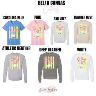 Bella Canvas Silly Goose Striped top in carolina blue, pink, ash grey, heather dust, athletic heather, deep heather, white