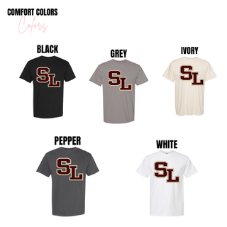 Comfort Colors Silver Lake bold SL tee in black, grey, ivory, pepper, and white
