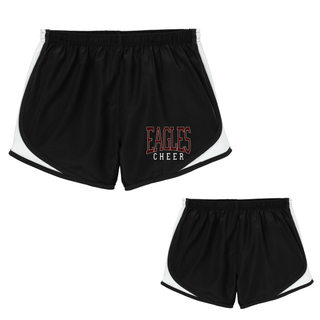 Silver Lake Eagles Cheer Camp Cadence Short in black and white with EAGLES CHEER varsity block graphic, front and back views