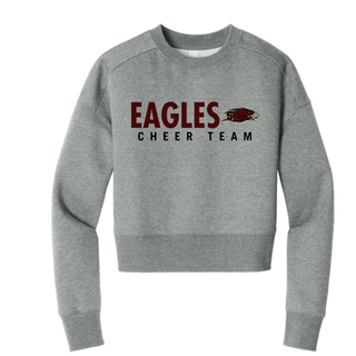 Silver Lake Eagles Cheer Team Crop Crewneck in heather grey with bold Eagles text and SL mascot logo

