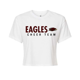 Silver Lake Eagles Cheer Team Crop Top in white with bold Eagles text mascot logo and cheer team lettering
