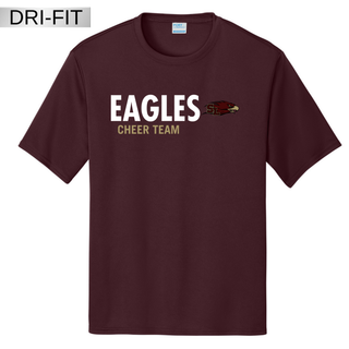 Silver Lake Eagles Cheer Team Dri-Fit Performance Top in maroon with bold Eagles text mascot logo and cheer team lettering
