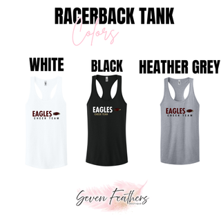 Silver Lake Eagles Cheer Team racerback tank color options in white, black, and heather grey