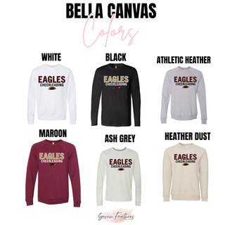 Bella Canvas EAGLES CHEERLEADING top in white, black, athletic heather, maroon, ash grey, heather dust
