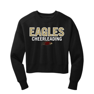 Black crop crewneck with EAGLES CHEERLEADING gold and white block text and Eagles mascot logo front view
