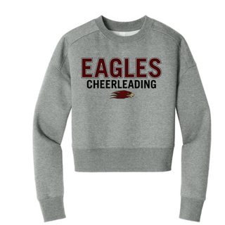 Heather grey crop crewneck with EAGLES CHEERLEADING bold block text and Eagles mascot logo front view
