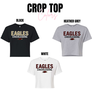 Silver Lake Eagles Cheerleading crop top color options in black, heather grey, and white
