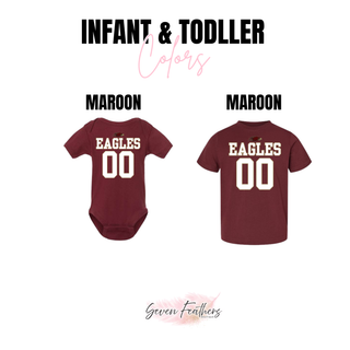 Silver Lake Eagles custom number jersey top infant and toddler maroon options with personalized name and number