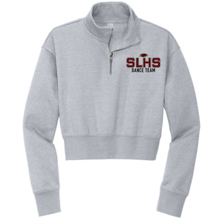 Heather grey cropped quarter-zip with maroon and white SLHS Dance Team DTF print with Eagles logo on left chest on white background