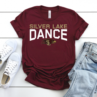 Maroon Silver Lake Eagles Dance Team tee with large Silver Lake Dance lettering and eagle mark in maroon, white, and gold