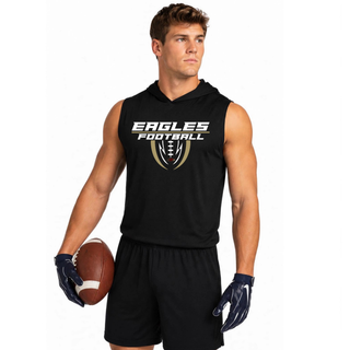 Man wearing black Silver Lake Eagles Football Apex Competitor Sleeveless Hoodie holding football