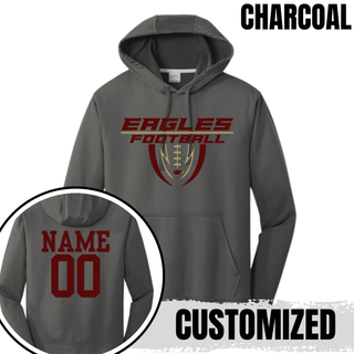 Charcoal Silver Lake Eagles Football Apex performance hoodie with personalized name and number on back