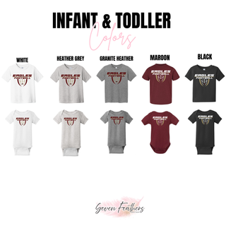 Silver Lake Eagles Football Apex top infant and toddler color options: white, heather grey, granite heather, maroon, black