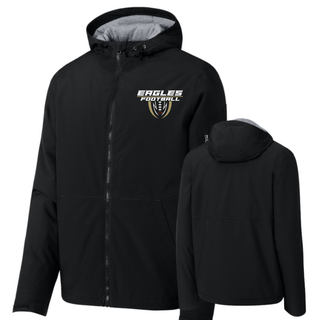 Black Silver Lake Eagles Football Apex waterproof insulated jacket front and back with eagle football graphic