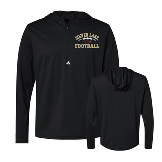 Black Silver Lake Eagles Football Classic Adidas quarter-zip hooded pullover front and back with gold and white design