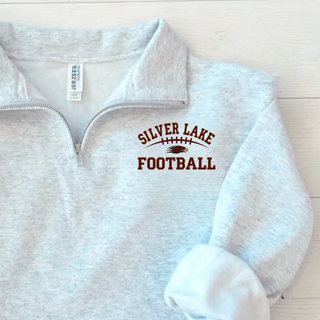 Ash grey Silver Lake Eagles Football Classic cadet quarter zip pullover with maroon and gold eagle head graphic