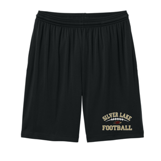 Black Silver Lake Eagles Football Classic cooling performance short with maroon and gold eagle head graphic