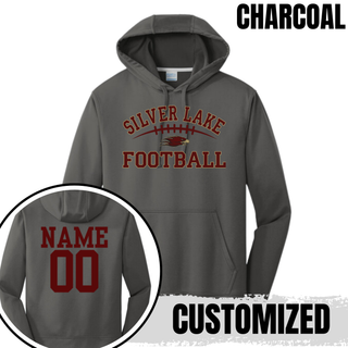 Charcoal Silver Lake Eagles Football Classic performance hoodie with customized name and number on back