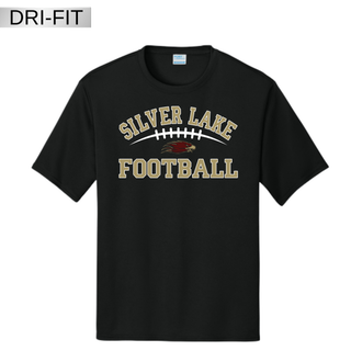 Black Dri-Fit performance top with Silver Lake Eagles Football Classic maroon and gold design and eagle head graphic