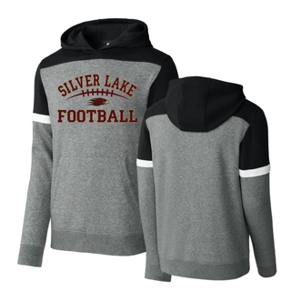 Grey and black Silver Lake Eagles Football Classic drive fleece colorblock hoodie front and back with maroon design