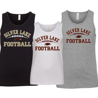 Silver Lake Eagles Football Classic jersey tank in black, white, and heather grey with maroon and gold design