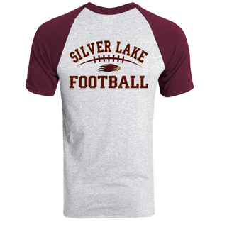 Grey and maroon Silver Lake Eagles men’s raglan top with maroon and gold football lettering and lace detail