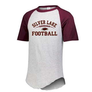 Grey and maroon Silver Lake Eagles men’s raglan top with maroon and gold Silver Lake Football lettering
