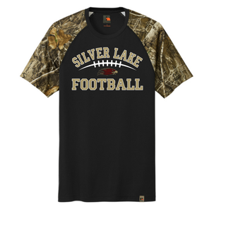 Black Silver Lake Eagles Football Classic Realtree camo colorblock performance top with gold and white design