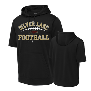 Black Silver Lake Eagles Football Classic short sleeve hooded pullover front and back with gold and white design