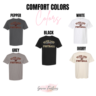 Comfort Colors tee color options for Silver Lake Eagles Football Classic top in pepper, white, black, grey, and ivory