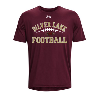 Maroon Under Armour men's team tech top with Silver Lake Eagles Football Classic gold and white design