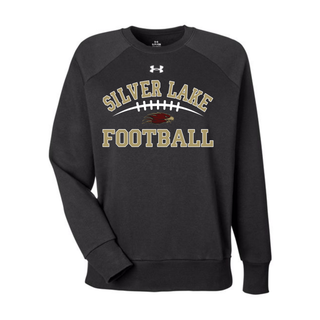 Black Under Armour women's rival fleece crewneck with Silver Lake Eagles Football Classic gold and white design