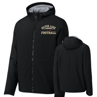 Black Silver Lake Eagles Football Classic waterproof insulated jacket front and back with gold and white design