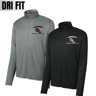 Silver Lake Eagles Football Kickoff Dri-Fit quarter zip pullovers in grey and black side by side
