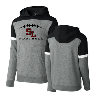 Black and Grey Sport-Tek Drive Fleece Colorblock Hoodie front and back with Silver Lake Eagles Football Kickoff SL laces design
