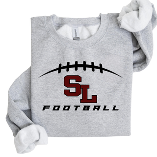 Folded Silver Lake Eagles Football Kickoff grey crewneck sweatshirt on white background
