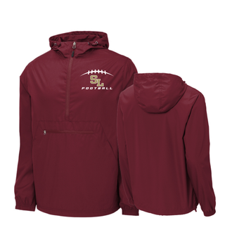 Maroon Sport-Tek Packable Anorak front and back with Silver Lake Eagles Football Kickoff SL laces design

