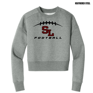 Heathered Steel Women's Perfect Weight Fleece Cropped Crew with Silver Lake Eagles Football Kickoff SL laces design
