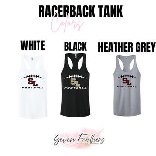 Silver Lake Eagles Football Kickoff women's racerback tank available in white, black, and heather grey

