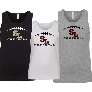 Silver Lake Eagles Football Kickoff youth jersey tanks in black, white, and heather grey side by side
