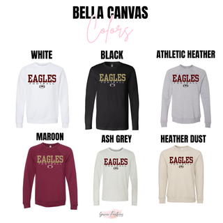White, Black, Athletic Heather, Maroon, Ash Grey, and Heather Dust Bella Canvas options with Silver Lake Eagles Football Standard graphic
